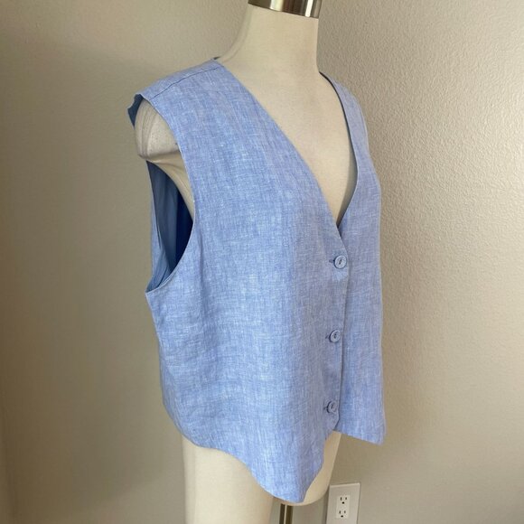 Quince Womens XL 100% European Linen Vest Blue Button Up Sleeveless Sustainable - Picture 3 of 11